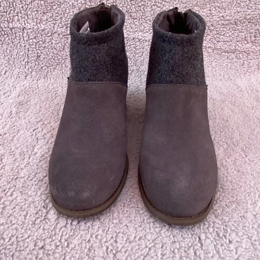 TOMS Lacy Bootie Grey Wool Leather Booties Sz 6.5 - Picture 3 of 9
